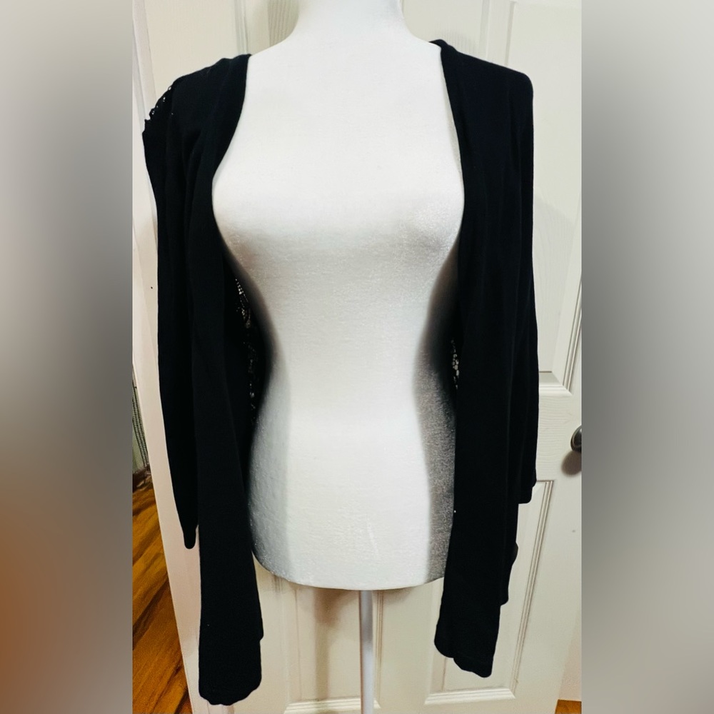 Charter Club 3/4 Sleeve Black Lace Back Sweater - Picture 2 of 7